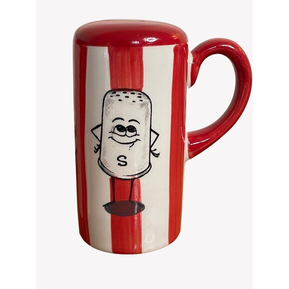 Vintage Salt Pepper Shakers Red White Stripe Drive In Retro Style Handles Plugs - Picture 6 of 9